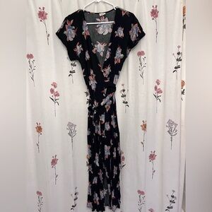 Black Floral Maxi wrap Dress